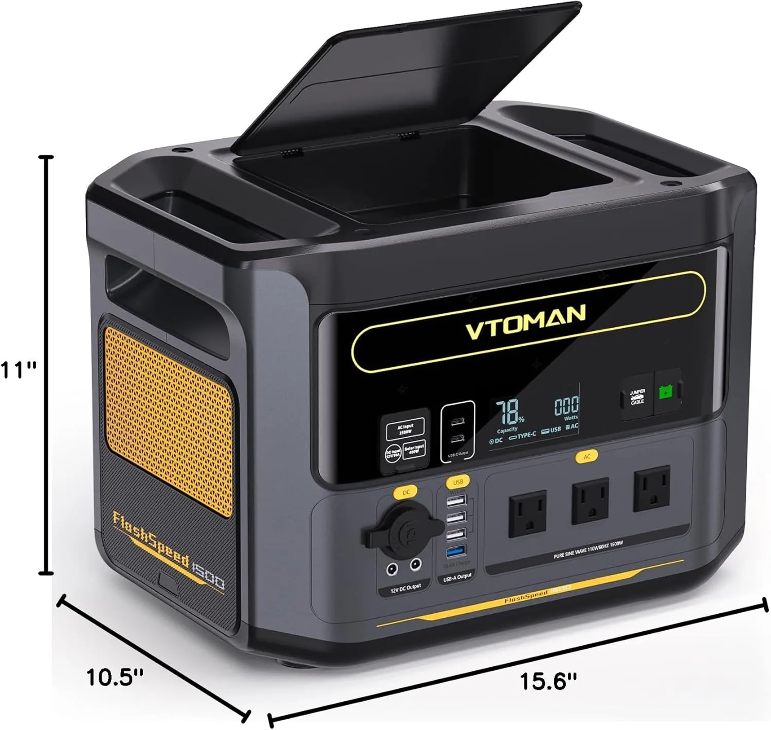 VTOMAN FlashSpeed 1500 Power Station 1548Wh Solar Generator 1500W(3000W Peak) Backup LFP Battery Expandable To 3096Wh Recharge 0-100% Within 1 Hour For Electric Backup Blackout Emergency