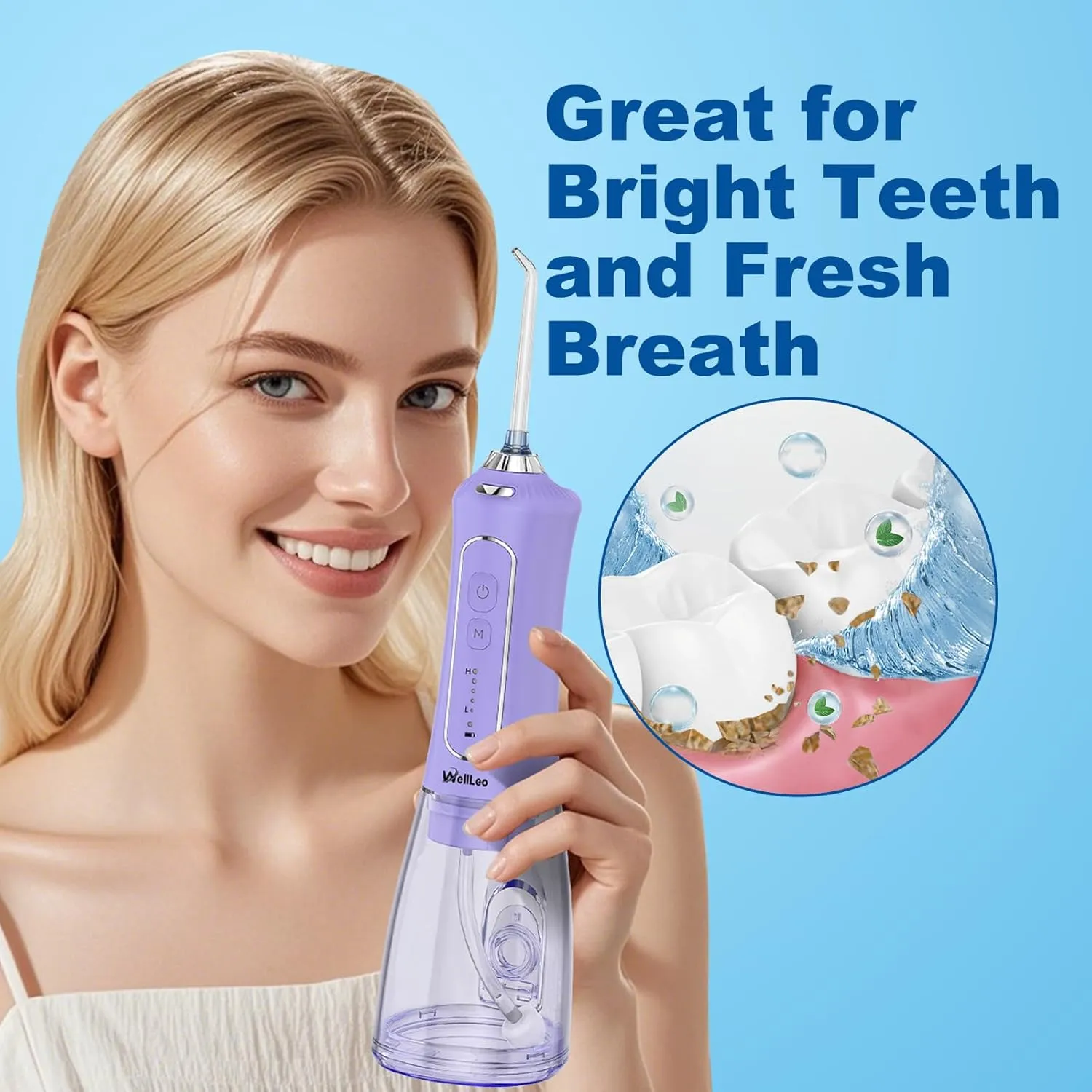 Water Flosser for Teeth, 300ML Cordless Oral Irrigator Rechargeable Dental Flosser Picks with 5 Modes 5 Jet Tips,IPX7 Waterproof Teeth Cleaner for Braces Gum Care, Home Travel Use