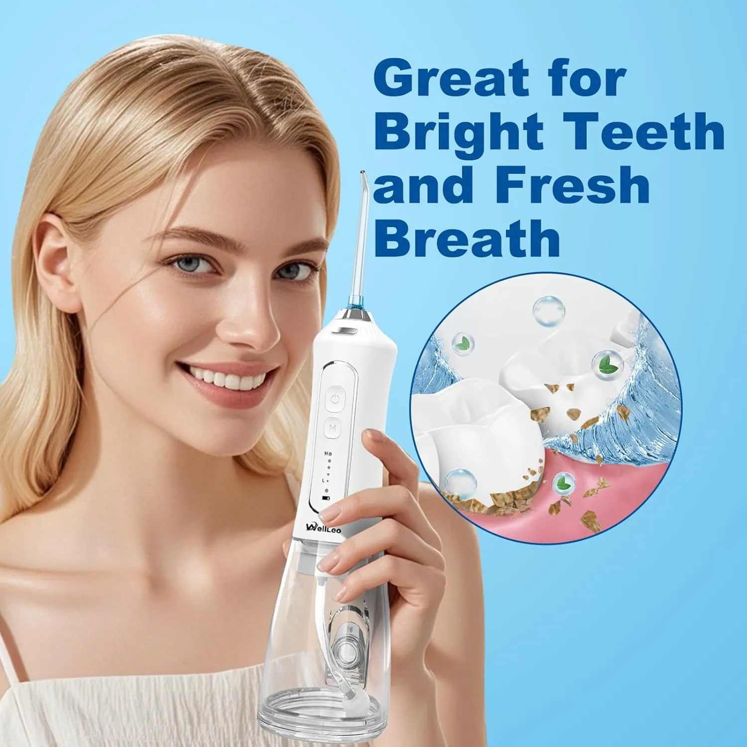 Water Flosser for Teeth, 300ML Cordless Oral Irrigator Rechargeable Dental Flosser Picks with 5 Modes 5 Jet Tips,IPX7 Waterproof Teeth Cleaner for Braces Gum Care, Home Travel Use
