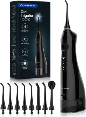 Water Flossers for Teeth Cordless Rechargeable Dental Oral Irrigator Water Jet for Teeth Braces Care with 8 Jet Tips for Travel and Home Use (Black)