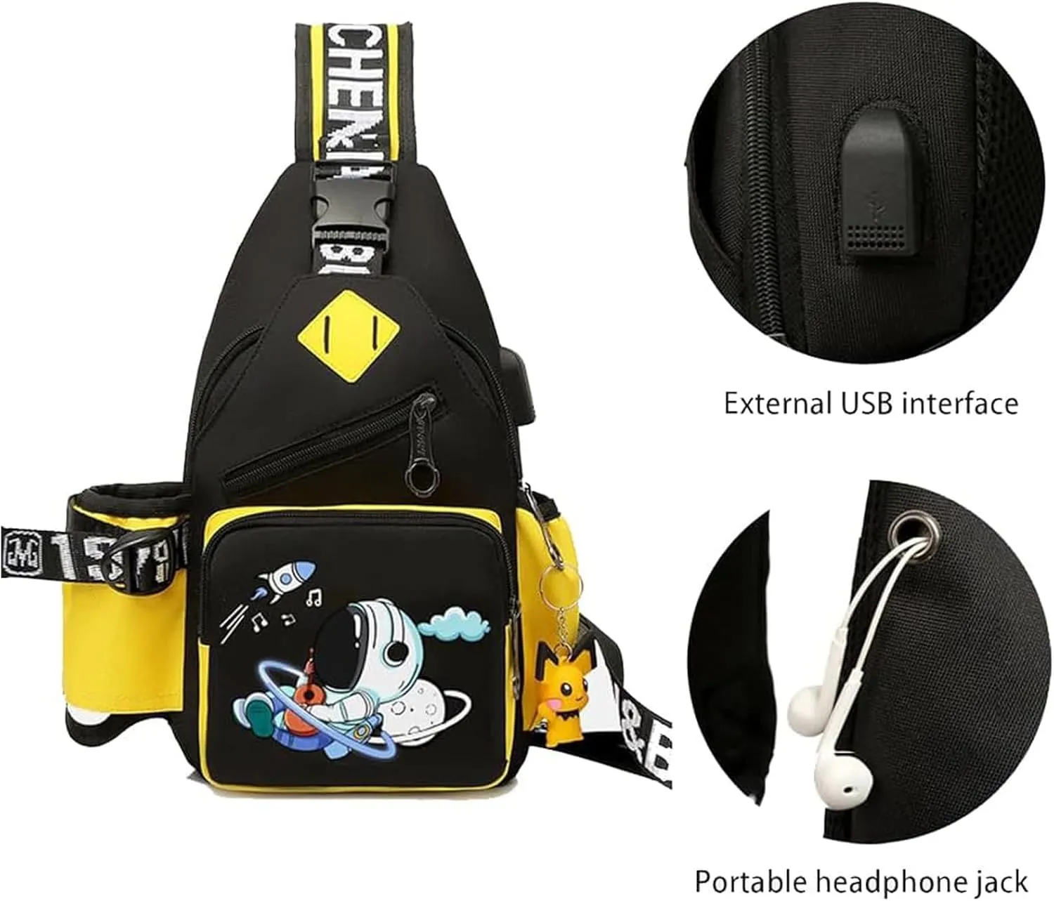 Water-Resistant Crossbody Sling Bag for Men Astronaut Casual Chest Shoulder Daypack Hiking Travel Backpack for 12.9 Inch Ipad (Yellow1)