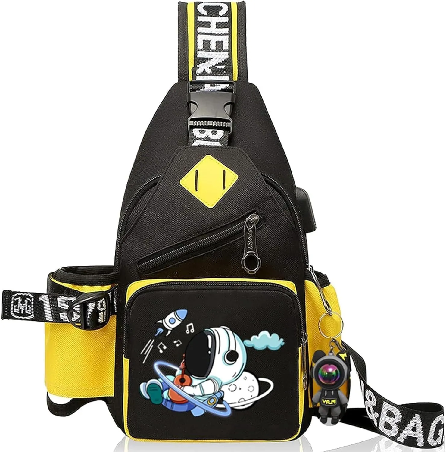 Water-Resistant Crossbody Sling Bag for Men Astronaut Casual Chest Shoulder Daypack Hiking Travel Backpack for 12.9 Inch Ipad (Yellow1)