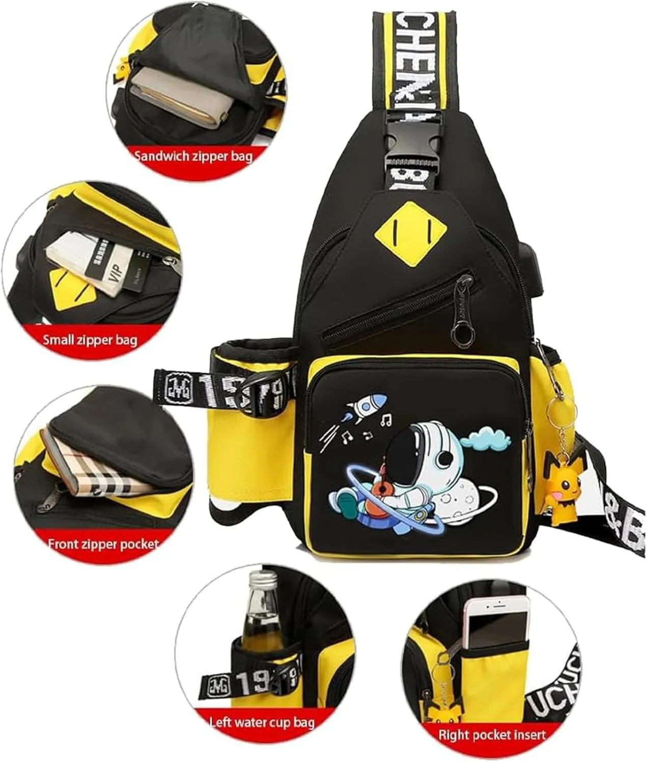 Water-Resistant Crossbody Sling Bag for Men Astronaut Casual Chest Shoulder Daypack Hiking Travel Backpack for 12.9 Inch Ipad (Yellow1)