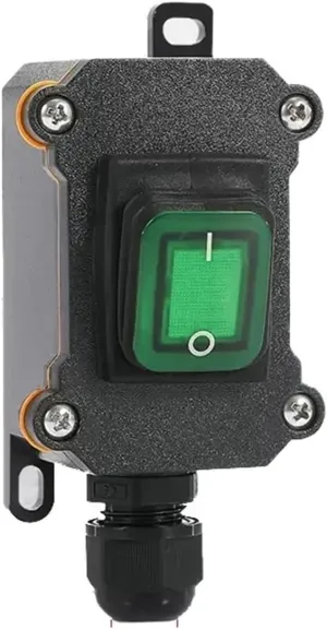 Waterproof Marine Rocker Switch with LED Outdoor Rainproof Junction Box Inline Power Cord Power Switch 12V/24V/220V IP65 DIY Supplies(Single Green 12-24V,1 Pcs)