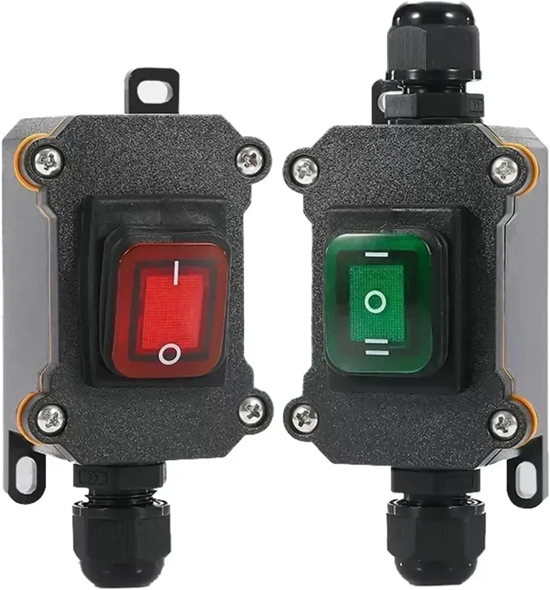 Waterproof Marine Rocker Switch with LED Outdoor Rainproof Junction Box Inline Power Cord Power Switch 12V/24V/220V IP65 DIY Supplies(Single Green 12-24V,1 Pcs)