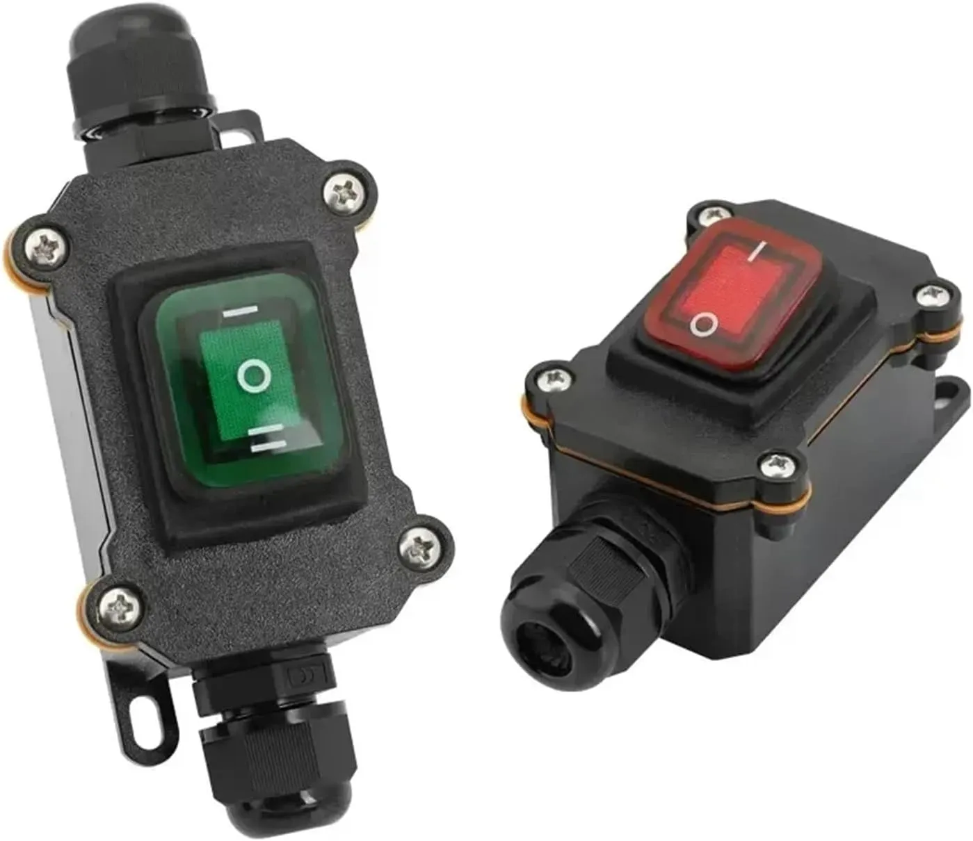 Waterproof Marine Rocker Switch with LED Outdoor Rainproof Junction Box Inline Power Cord Power Switch 12V/24V/220V IP65 DIY Supplies(Single Green 12-24V,1 Pcs)