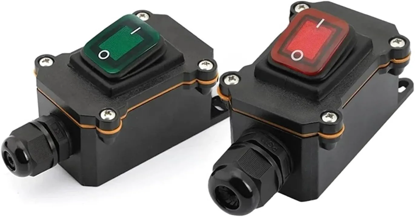 Waterproof Marine Rocker Switch with LED Outdoor Rainproof Junction Box Inline Power Cord Power Switch 12V/24V/220V IP65 DIY Supplies(Single Green 12-24V,1 Pcs)