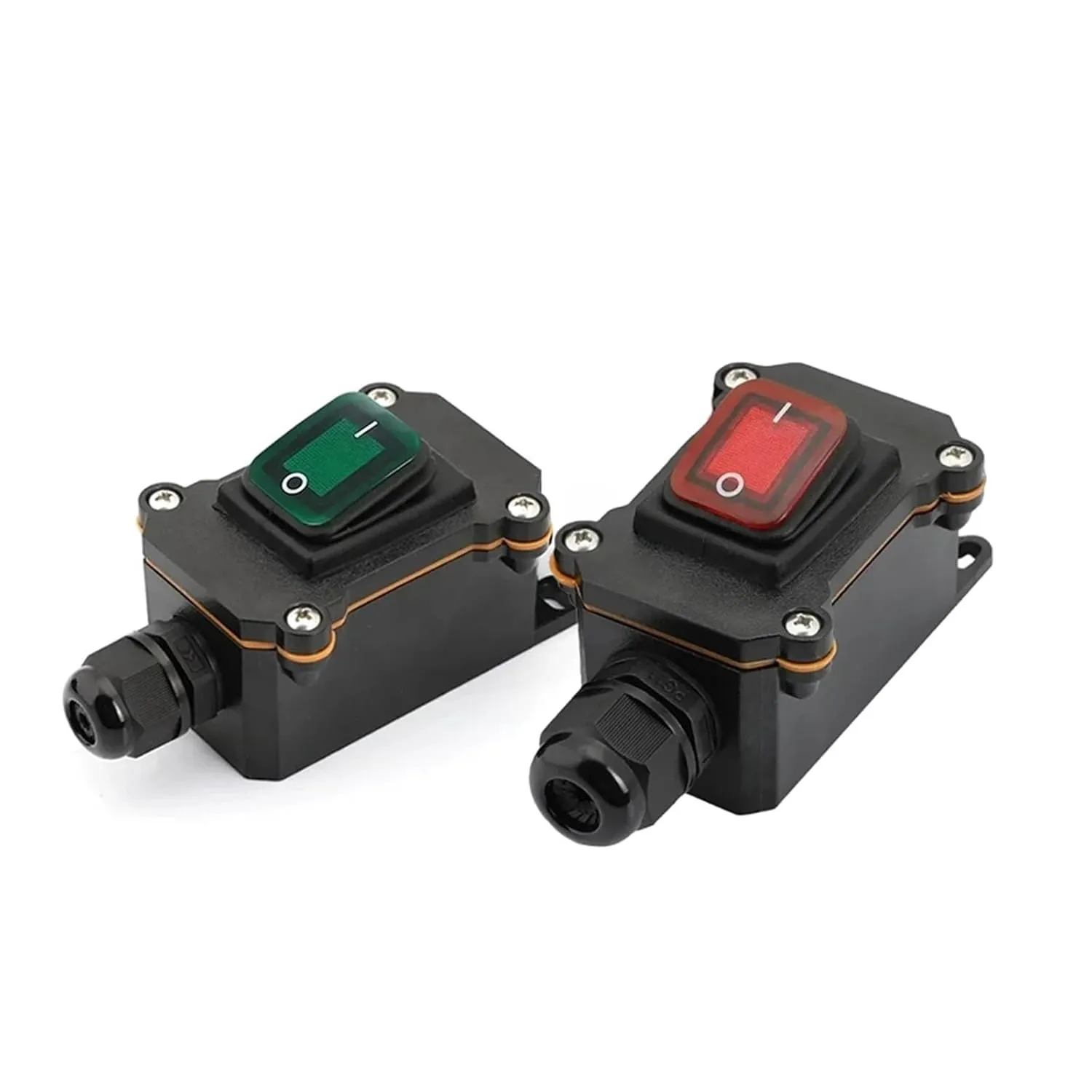 Waterproof Marine Rocker Switch with LED Outdoor Rainproof Junction Box Inline Power Cord Power Switch 12V/24V/220V IP65(Double red 220V,1 Pcs)
