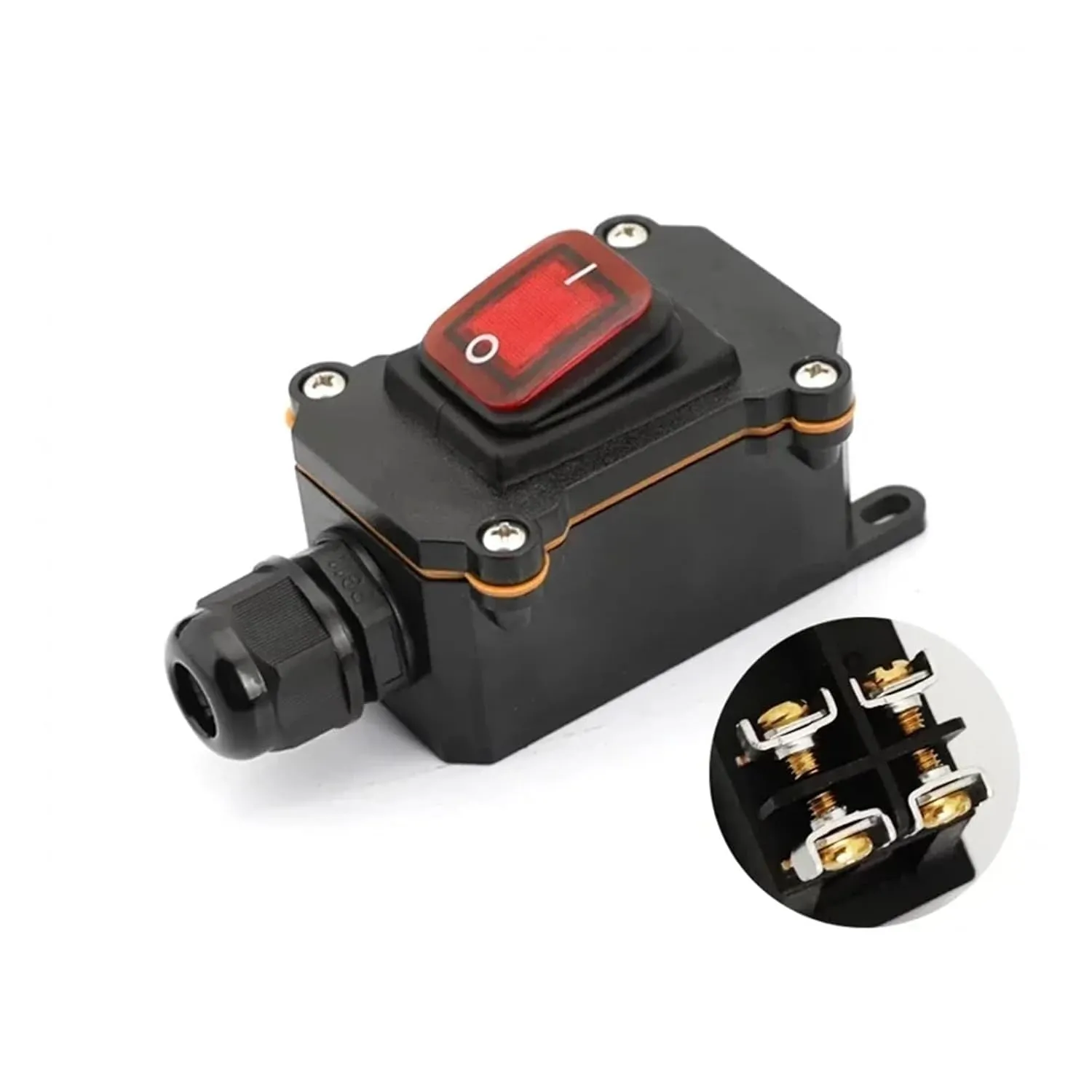 Waterproof Marine Rocker Switch with LED Outdoor Rainproof Junction Box Inline Power Cord Power Switch 12V/24V/220V IP65(Double red 220V,1 Pcs)
