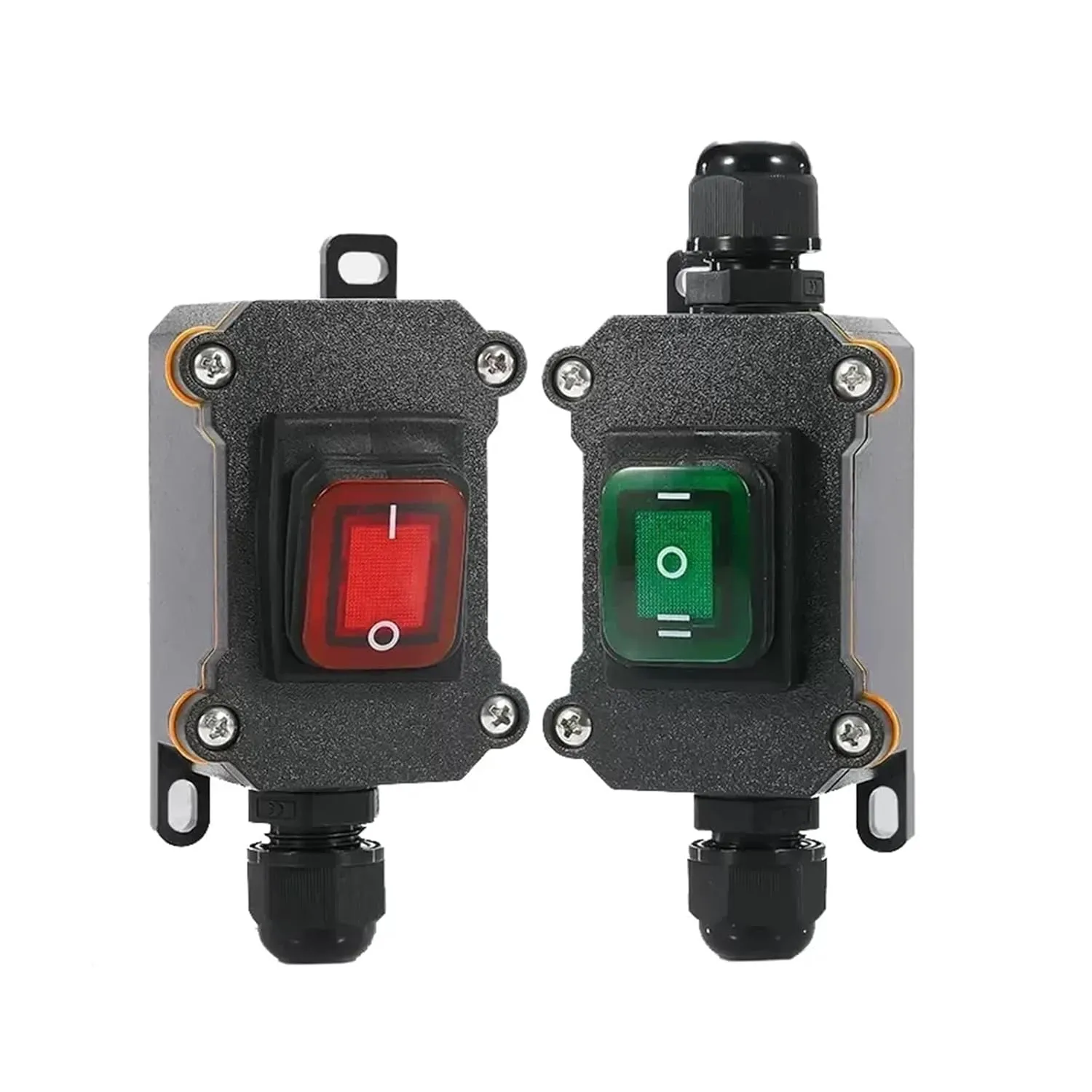 Waterproof Marine Rocker Switch with LED Outdoor Rainproof Junction Box Inline Power Cord Power Switch 12V/24V/220V IP65(Double red 220V,1 Pcs)