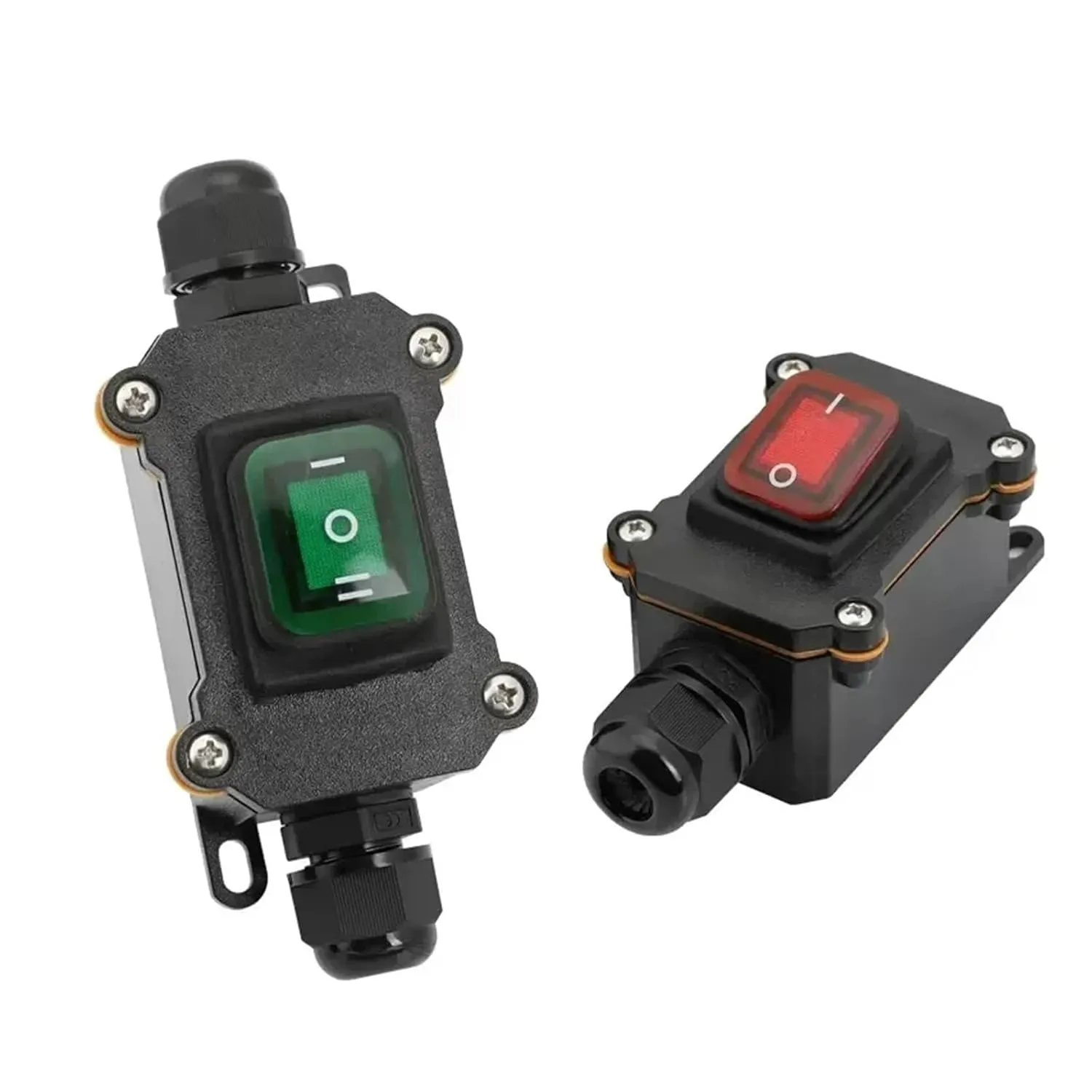 Waterproof Marine Rocker Switch with LED Outdoor Rainproof Junction Box Inline Power Cord Power Switch 12V/24V/220V IP65(Double red 220V,1 Pcs)