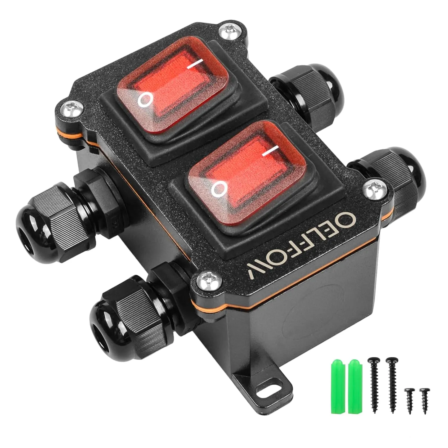 Waterproof On Off Toggle Switch Double Switch with Red Light Rocker Button Inline Cord Switch DPST AC/DC 20A-125V,16A-250V,30A-24V,35A-12V, IP66 4 Exit