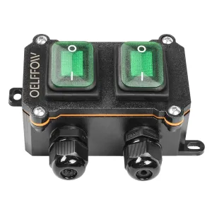 Waterproof On Off Toggle Switch Double Switch/Outlet with Green Light Rocker Button Inline Cord Switch DPST AC/DC 20A-125V,16A-250V,30A-24V,35A-12V, IP66
