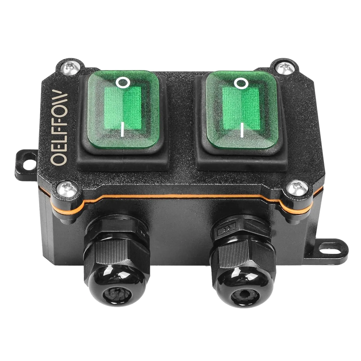 Waterproof On Off Toggle Switch Double Switch/Outlet with Green Light Rocker Button Inline Cord Switch DPST AC/DC 20A-125V,16A-250V,30A-24V,35A-12V, IP66