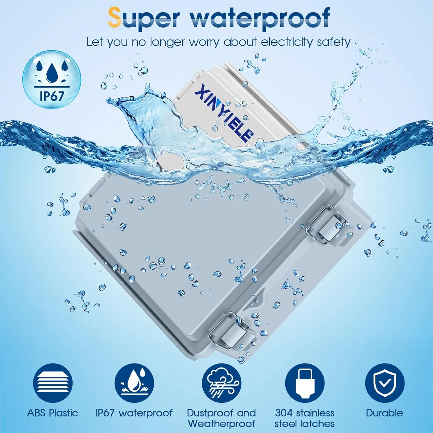 Waterproof Outdoor Project ABS Plastic Junction Box IP67 Weatherproof Dustproof Enclosure with Hinged Cover, Mounting Plate,Wall Brackets for Power Project (5.9"X5.9"X3.5")