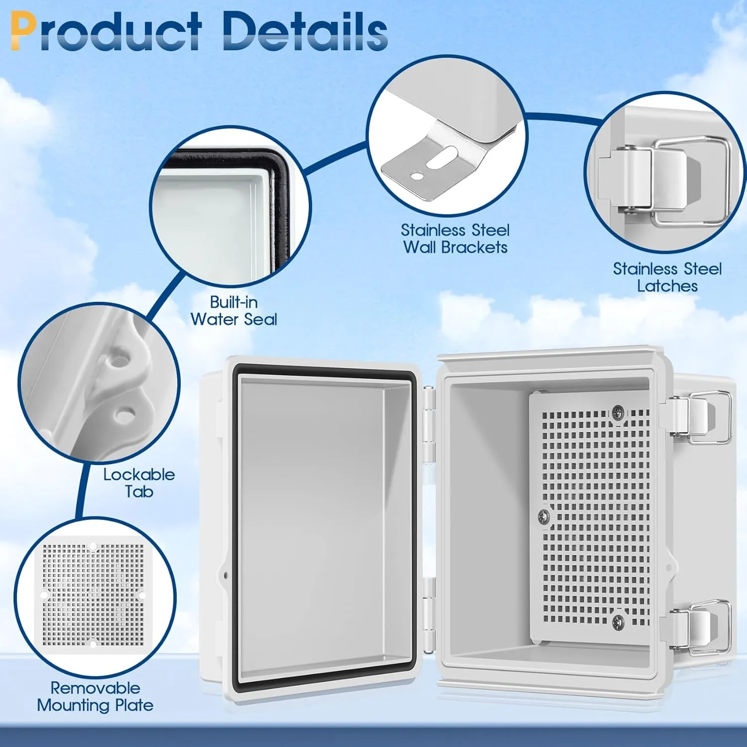 Waterproof Outdoor Project ABS Plastic Junction Box IP67 Weatherproof Dustproof Enclosure with Hinged Cover, Mounting Plate,Wall Brackets for Power Project (5.9"X5.9"X3.5")