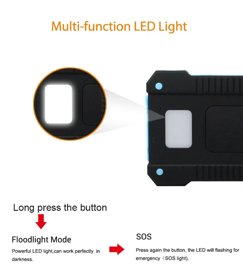 Waterproof  Solar Power Bank  20000mAh with Battery