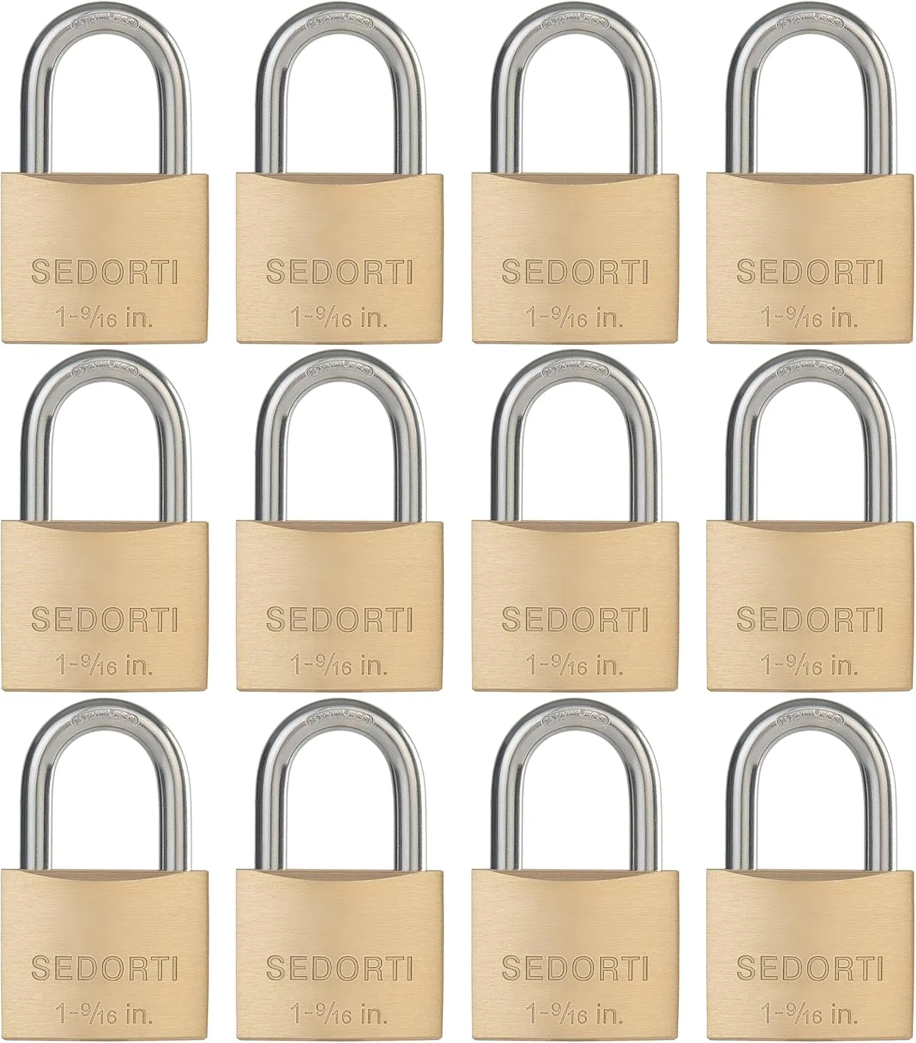Weatherproof Padlock with Stainless Steel 304 Short Shackle and Solid Brass Body, 1-9/16 in. Wide, 12 Padlocks Keyed Alike, Marine Grade Rustproof Lock for Outdoors Use