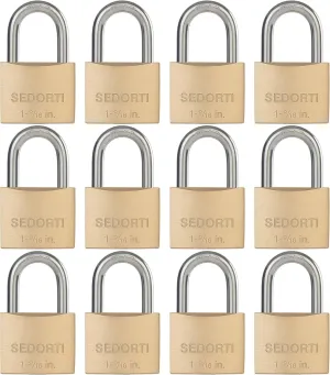 Weatherproof Padlock with Stainless Steel 304 Short Shackle and Solid Brass Body, 1-9/16 in. Wide, 12 Padlocks Keyed Alike, Marine Grade Rustproof Lock for Outdoors Use