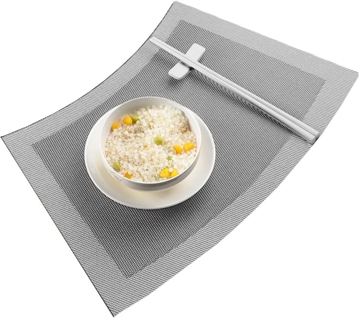 Wedge Placemats for Round Dinner Table Woven Vinyl Wipe Clean Non Slip Plastic Table Mats Set of 6（Grey）