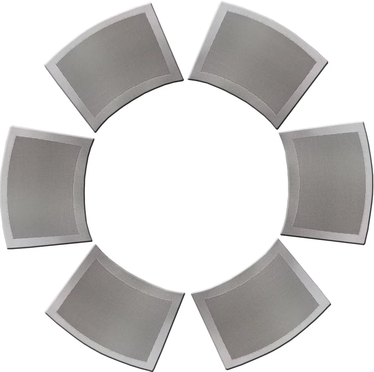 Wedge Placemats for Round Dinner Table Woven Vinyl Wipe Clean Non Slip Plastic Table Mats Set of 6（Grey）