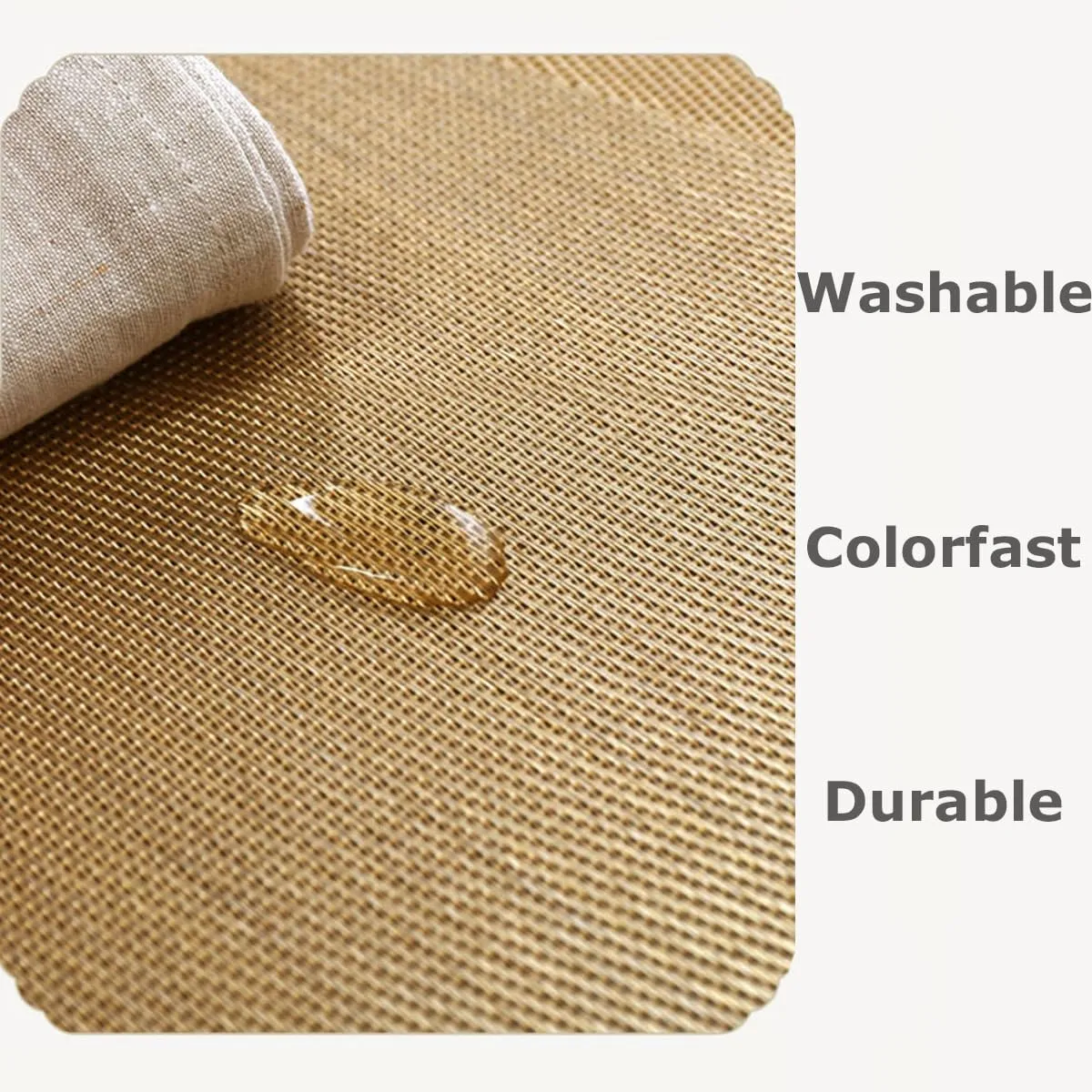 Wedge Placemats for Round Dinner Table Woven Vinyl Wipe Clean Non Slip Plastic Table Mats Set of 6（Grey）