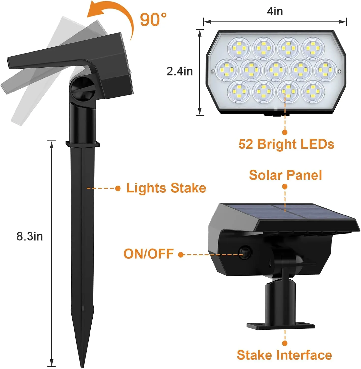 WELALO Solar Spot Lights Outdoor, [6 Pack/52 LED/3 Modes] 2-in-1 Solar Landscape Spotlights, Solar Powered Security Lights, IP65 Waterproof Wall Lights for Walkway Yard Garden Driveway(Cool White)
