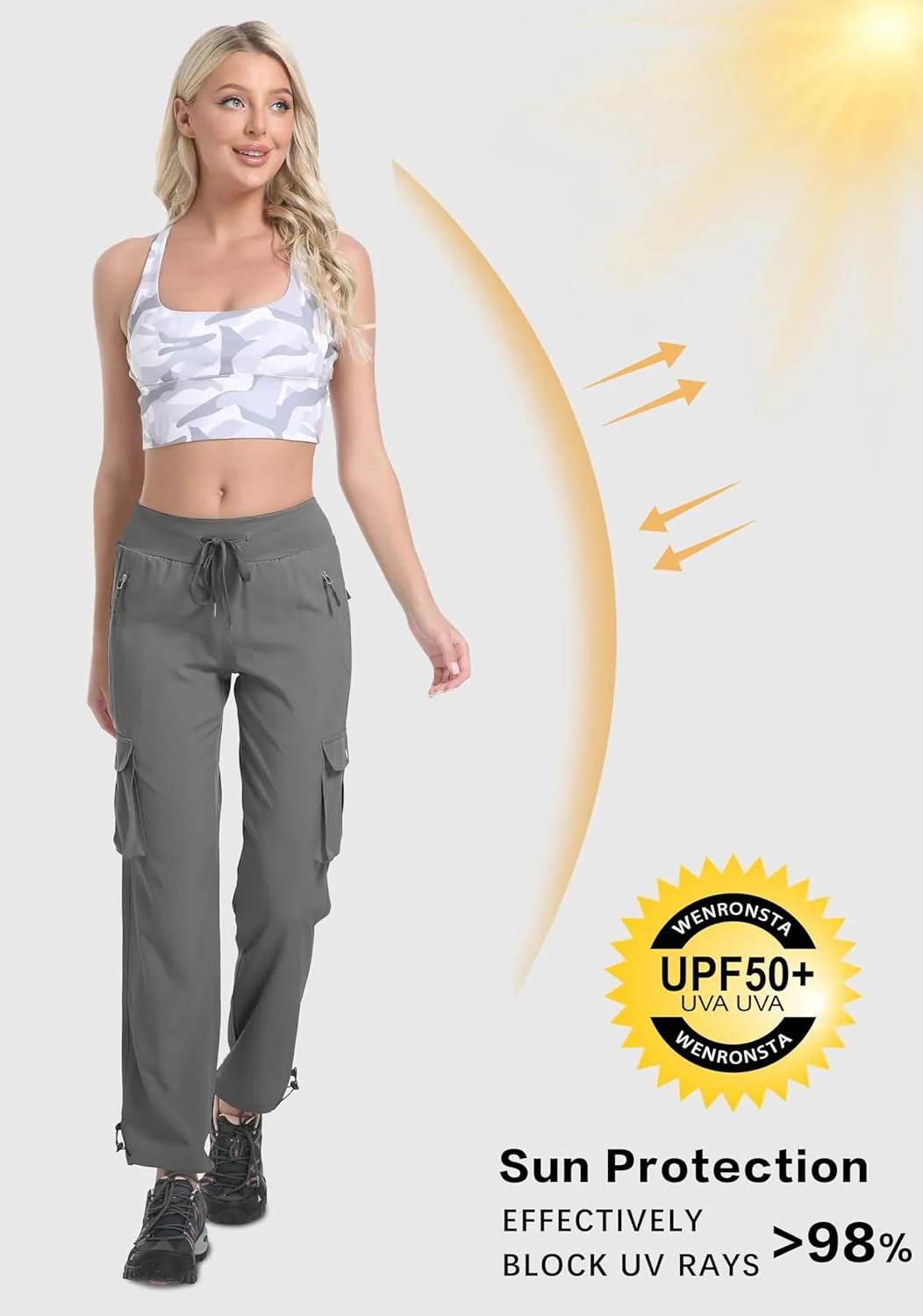 WENRONSTA Women's Cargo Pants Lightweight Water Resistant Quick Dry Hiking Pants Travel Outdoor Work Joggers with 6 Pockets
