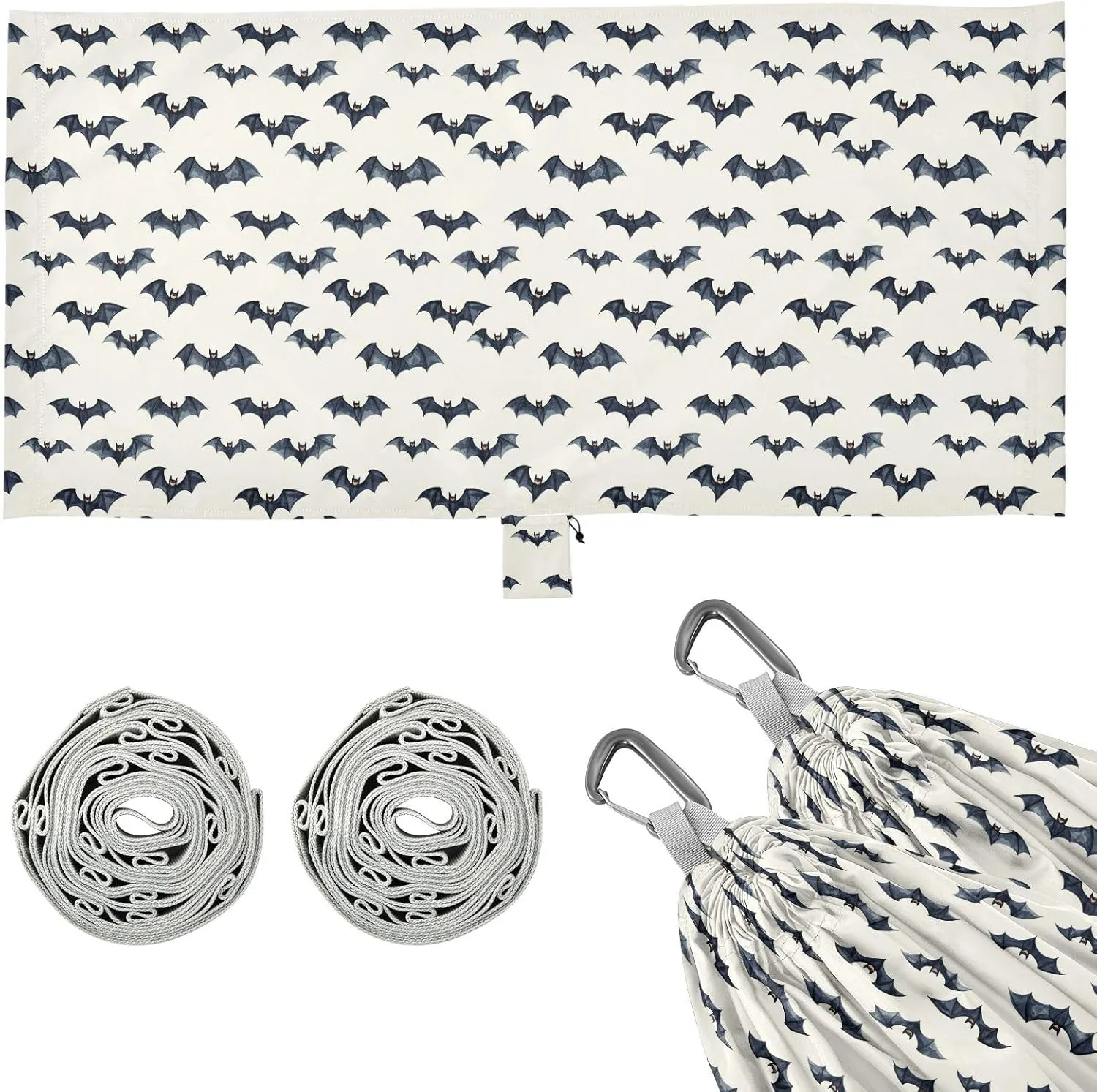 White Bat Outdoor Hammocks with Hanging Rope Rope Hammock for Outside Patio Backyard Poolside