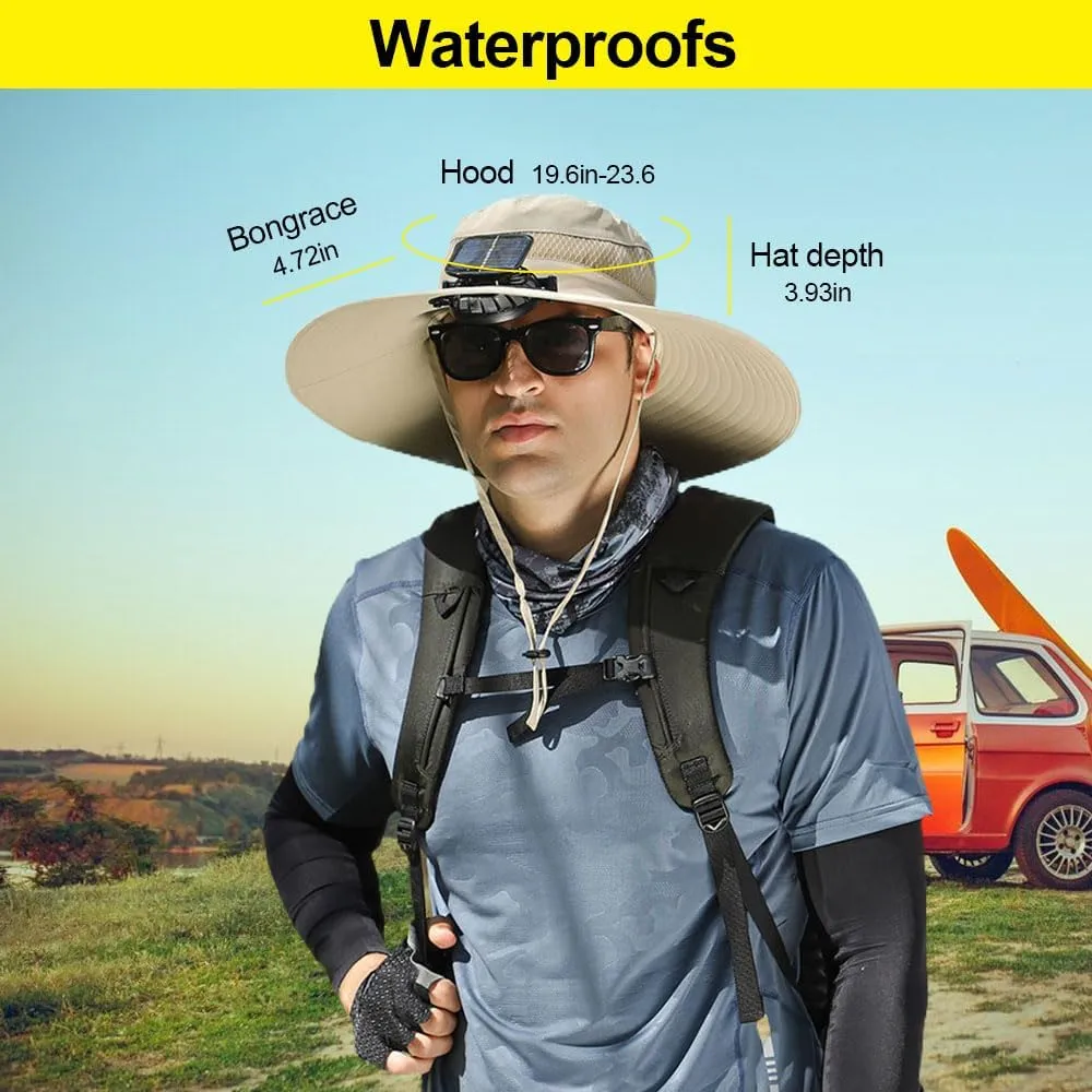 Wide Brim Solar Fan Hat, 2025 New Hat with Fans Solar Power for Men Women, Solar Panel Sun Hats for Men Women Outdoor Fishing