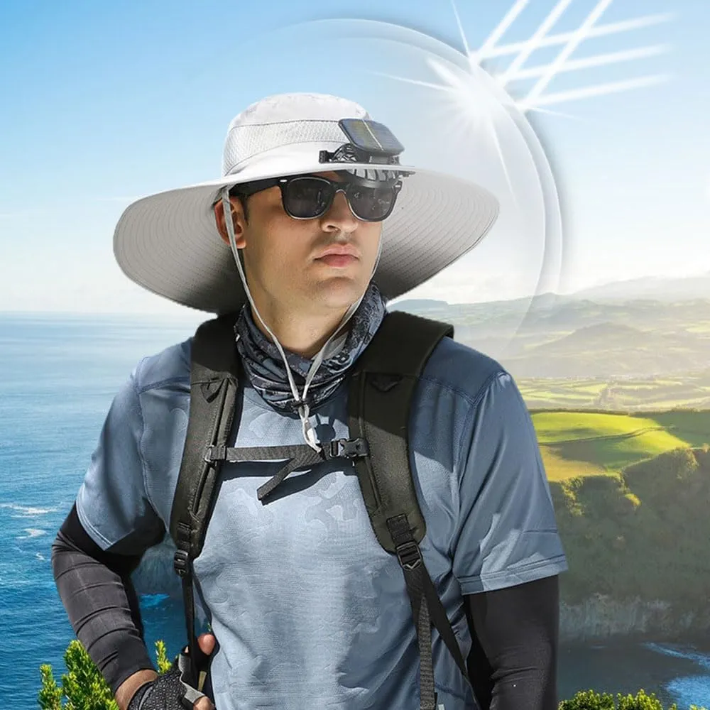 Wide Brim Solar Fan Hat, 2025 New Hat with Fans Solar Power for Men Women, Solar Panel Sun Hats for Men Women Outdoor Fishing