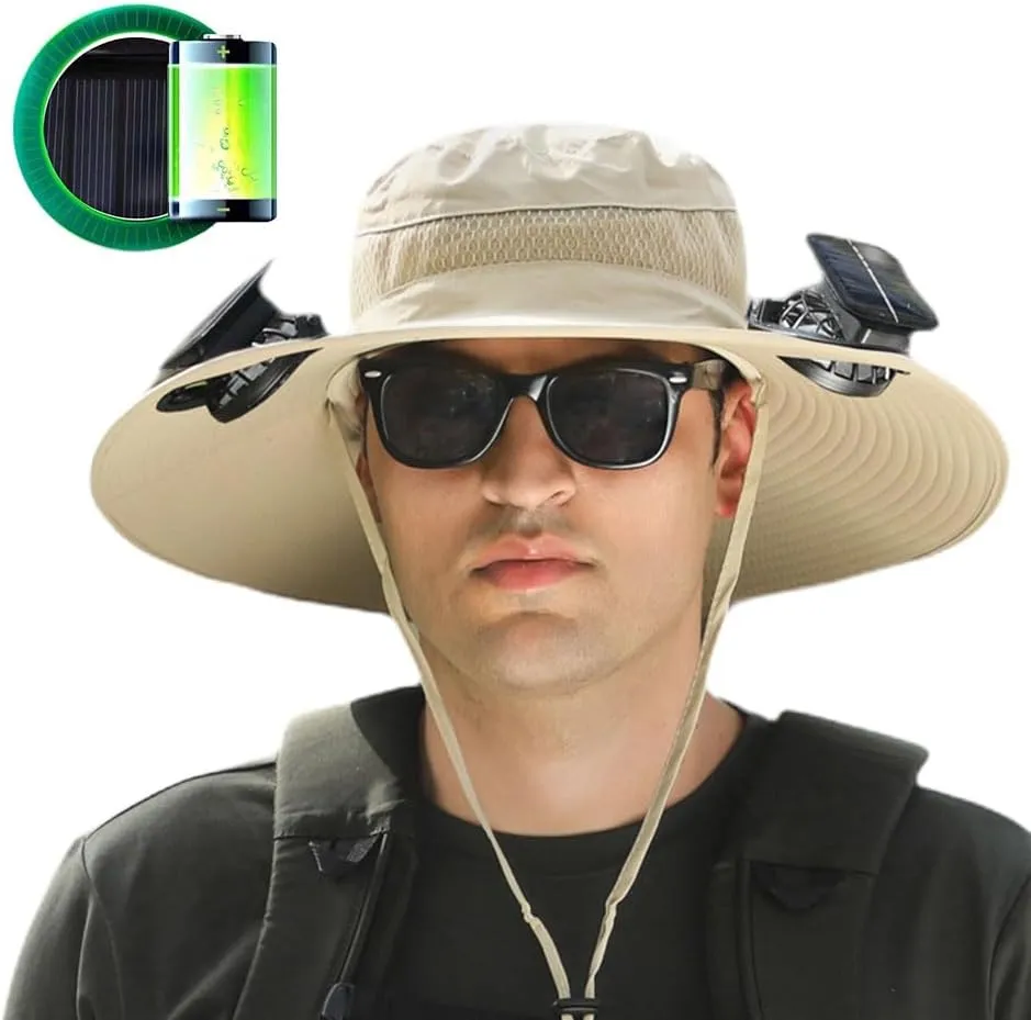Wide Brim Solar Fan Hat, 2025 New Hat with Fans Solar Power for Men Women, Solar Panel Sun Hats for Men Women Outdoor Fishing