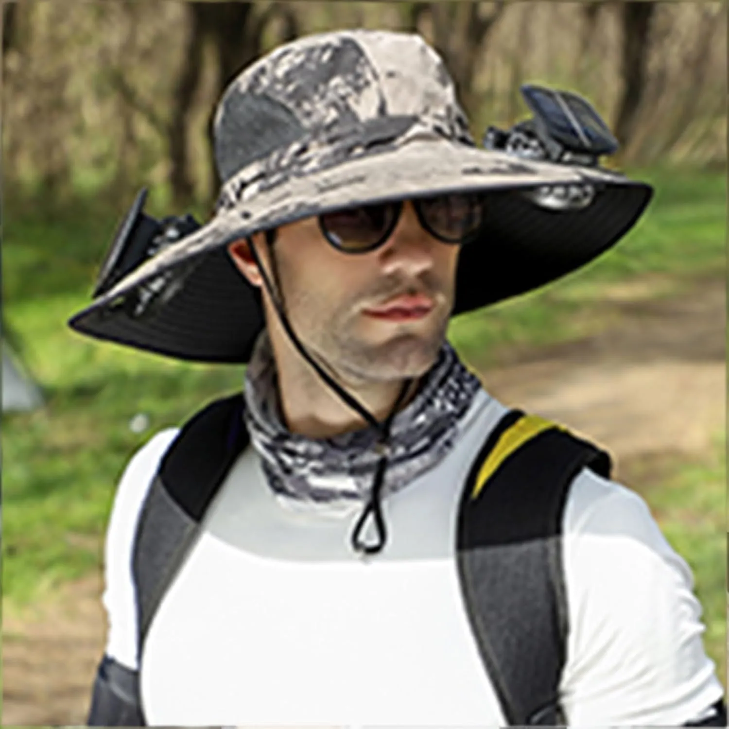Wide Brim Solar Fan Hat, Hat with Fans Solar Power for Men Women, Solar & USB Charging Sombrero Con Ventilador Solar