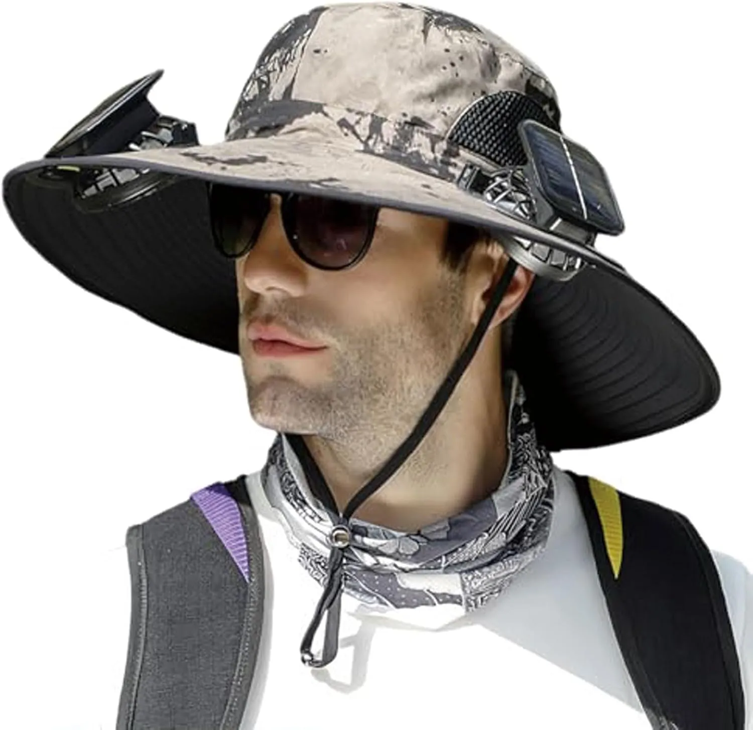 Wide Brim Solar Fan Hat, Hat with Fans Solar Power for Men Women, Solar & USB Charging Sombrero Con Ventilador Solar