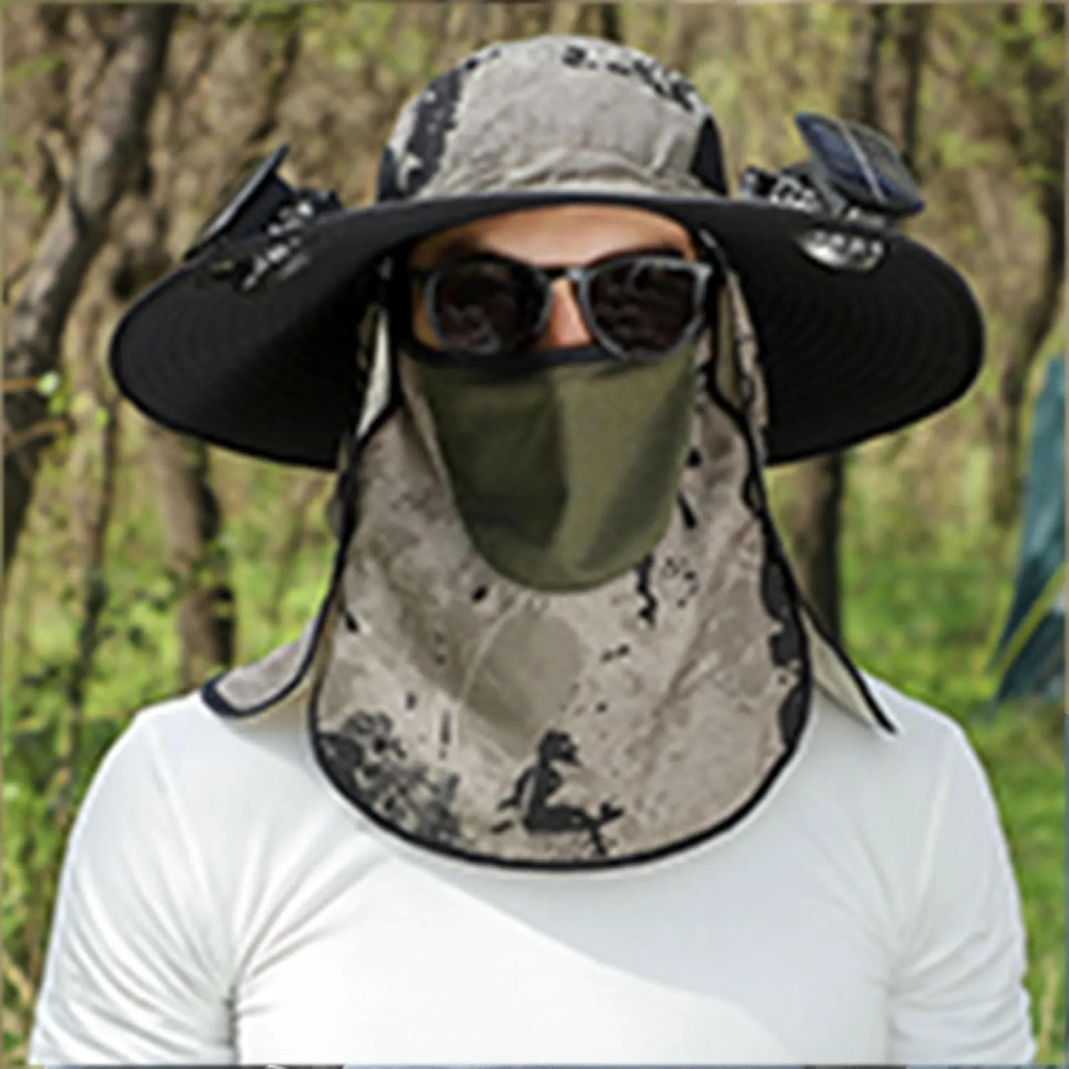 Wide Brim Solar Fan Hat, Hat with Fans Solar Power for Men Women, Solar & USB Charging Sombrero Con Ventilador Solar
