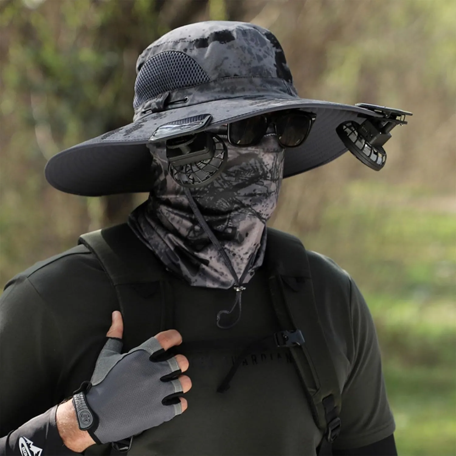 Wide Brim Solar Fan Hat, Hat with Fans Solar Power for Men Women, Solar Powered & USB Charging 2 Solar Fan Sun Bucket Hat