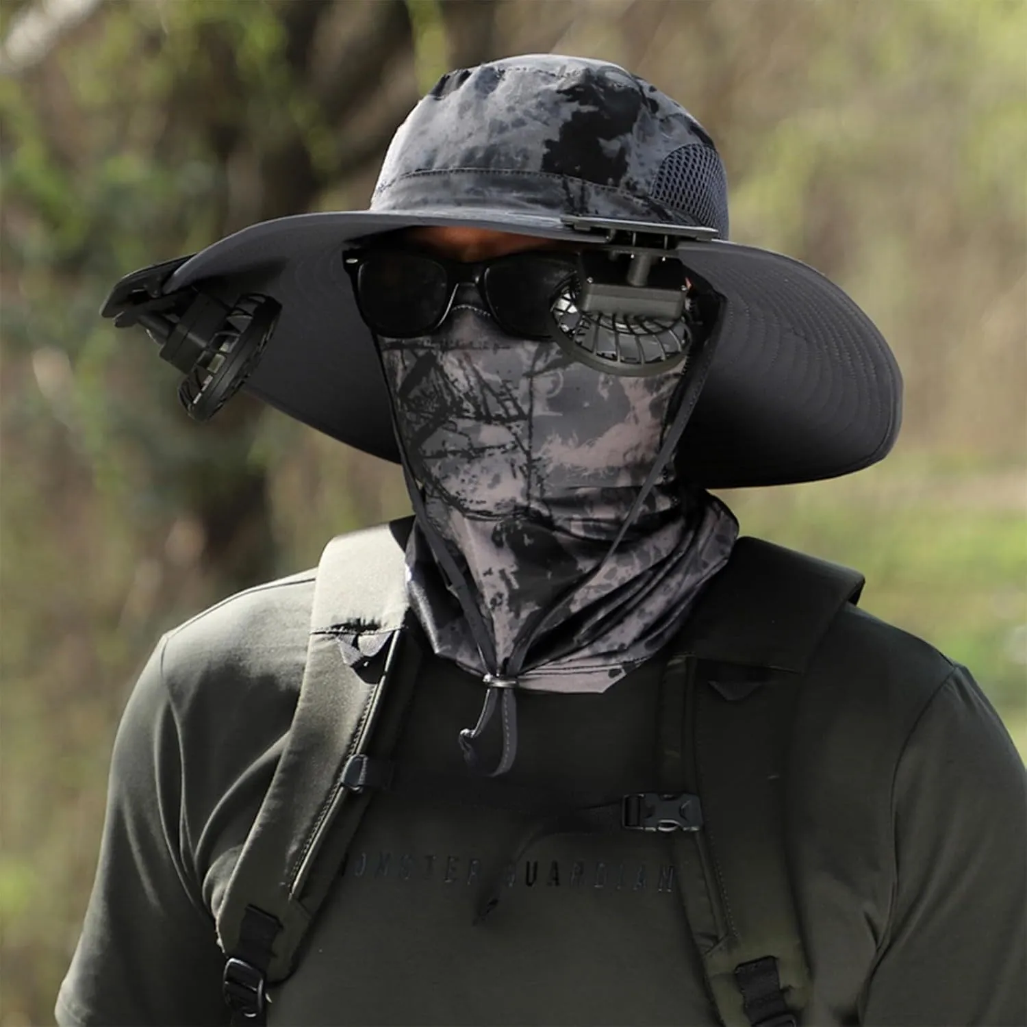 Wide Brim Solar Fan Hat, Hat with Fans Solar Power for Men Women, Solar Powered & USB Charging 2 Solar Fan Sun Bucket Hat