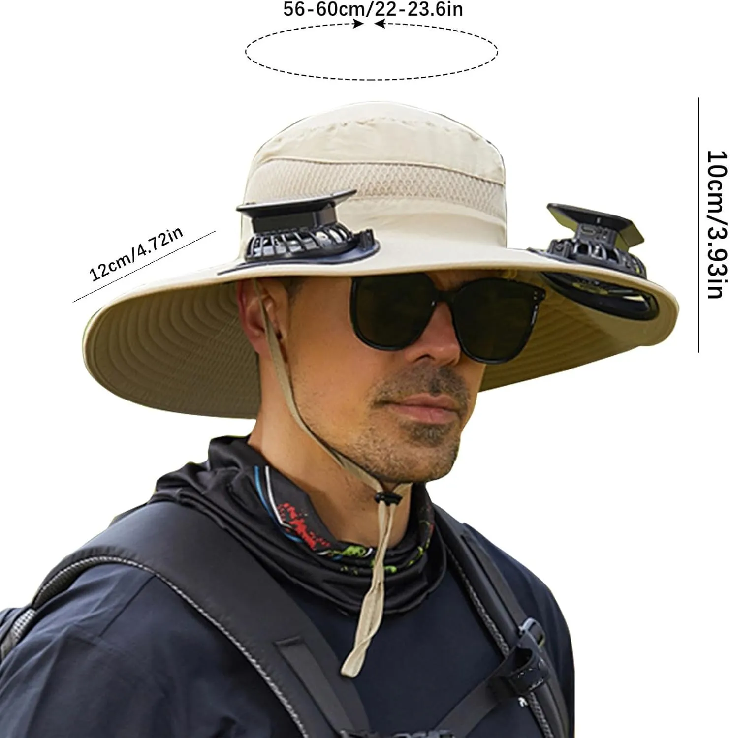 Wide Brim Solar Fan Hat, Hat with Fans Solar Power for Men Women, UPF 50  Bucket Fishing & Beach Hat with Fan Built in