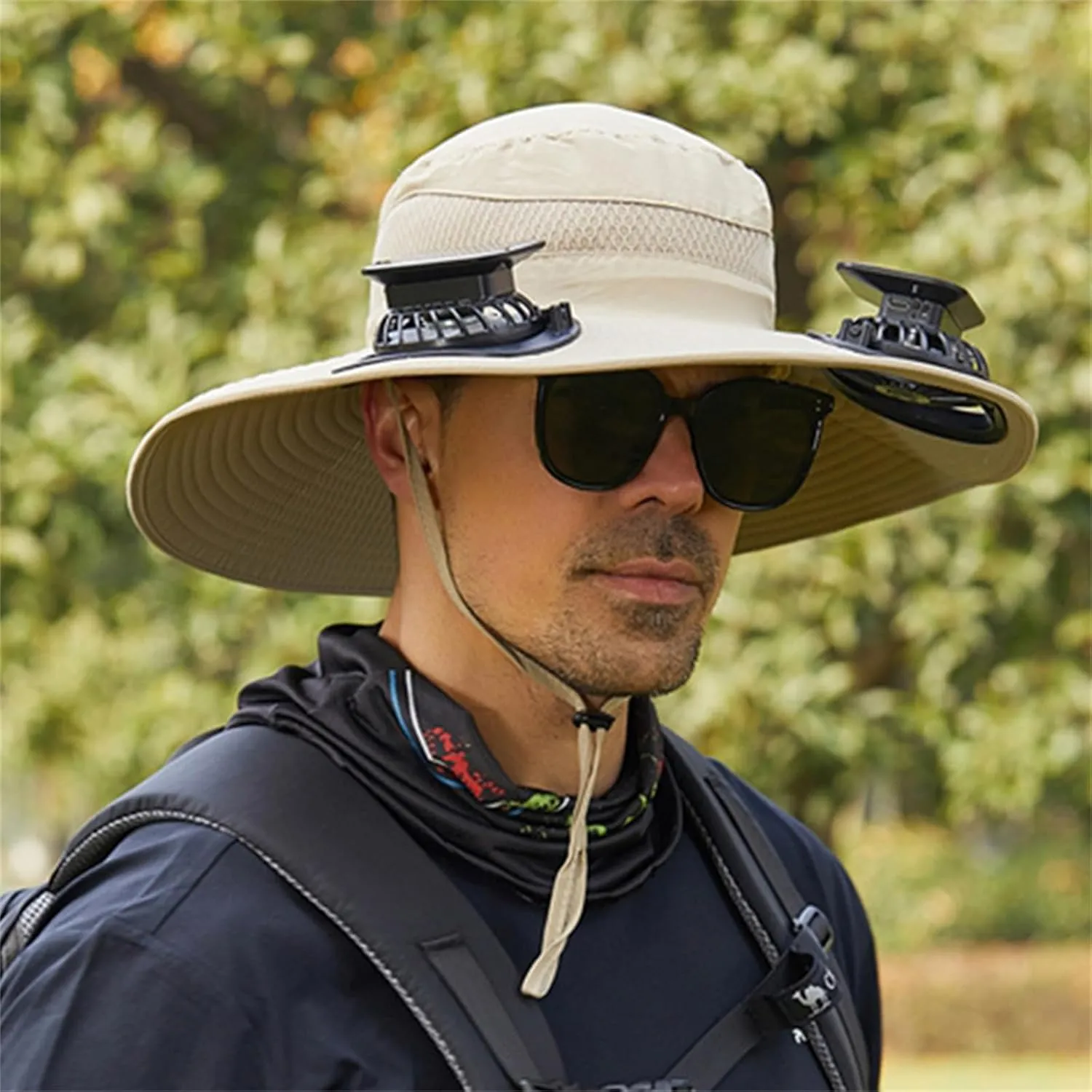 Wide Brim Solar Fan Hat, Hat with Fans Solar Power for Men Women, UPF 50  Bucket Fishing & Beach Hat with Fan Built in