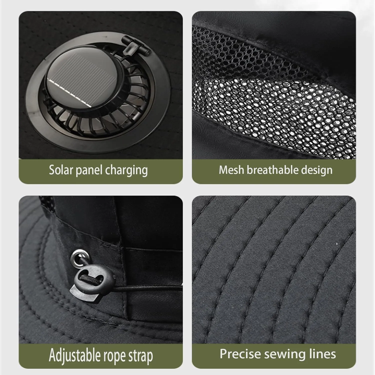 Wide Brim Solar Fan Hat, Hat with Fans Solar Power, Removable & USB Charging Fan, Sun Hats for Men Women Outdoor Fishing