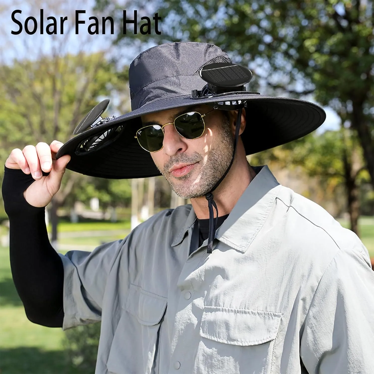 Wide Brim Solar Fan Hat, Hat with Fans Solar Power, Removable & USB Charging Fan, Sun Hats for Men Women Outdoor Fishing