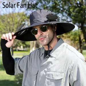 Wide Brim Solar Fan Hat, Hat with Fans Solar Power, Removable & USB Charging Fan, Sun Hats for Men Women Outdoor Fishing