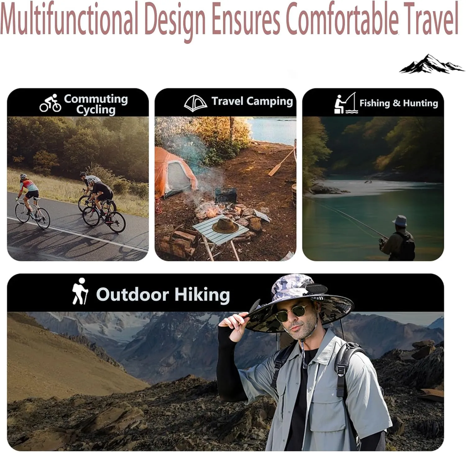 Wide Brim Solar Fan Hat, Hat with Fans Solar Power, Removable & USB Charging Fan, Sun Hats for Men Women Outdoor Fishing