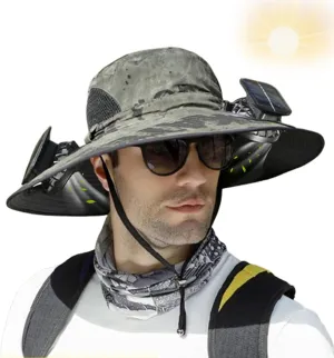 Wide Brim Solar Fan Hat, Solar Powered Hat Fan, for Hiking, Camping and Fishing