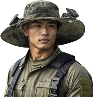 Wide Brim Solar Fan Hat, Wide Brim Solar Fan Outdoor Fishing Hat, Solar Fan Hats for Men-Solar & USB Charging