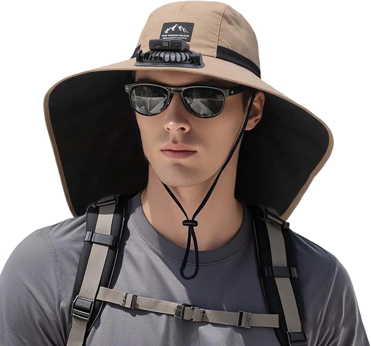 Wide Brim Solar Fan Hats for Woman, UPF 50  Solar Power Fan Bucket Hats for Beach Fishing Camping Outdoor Hiking