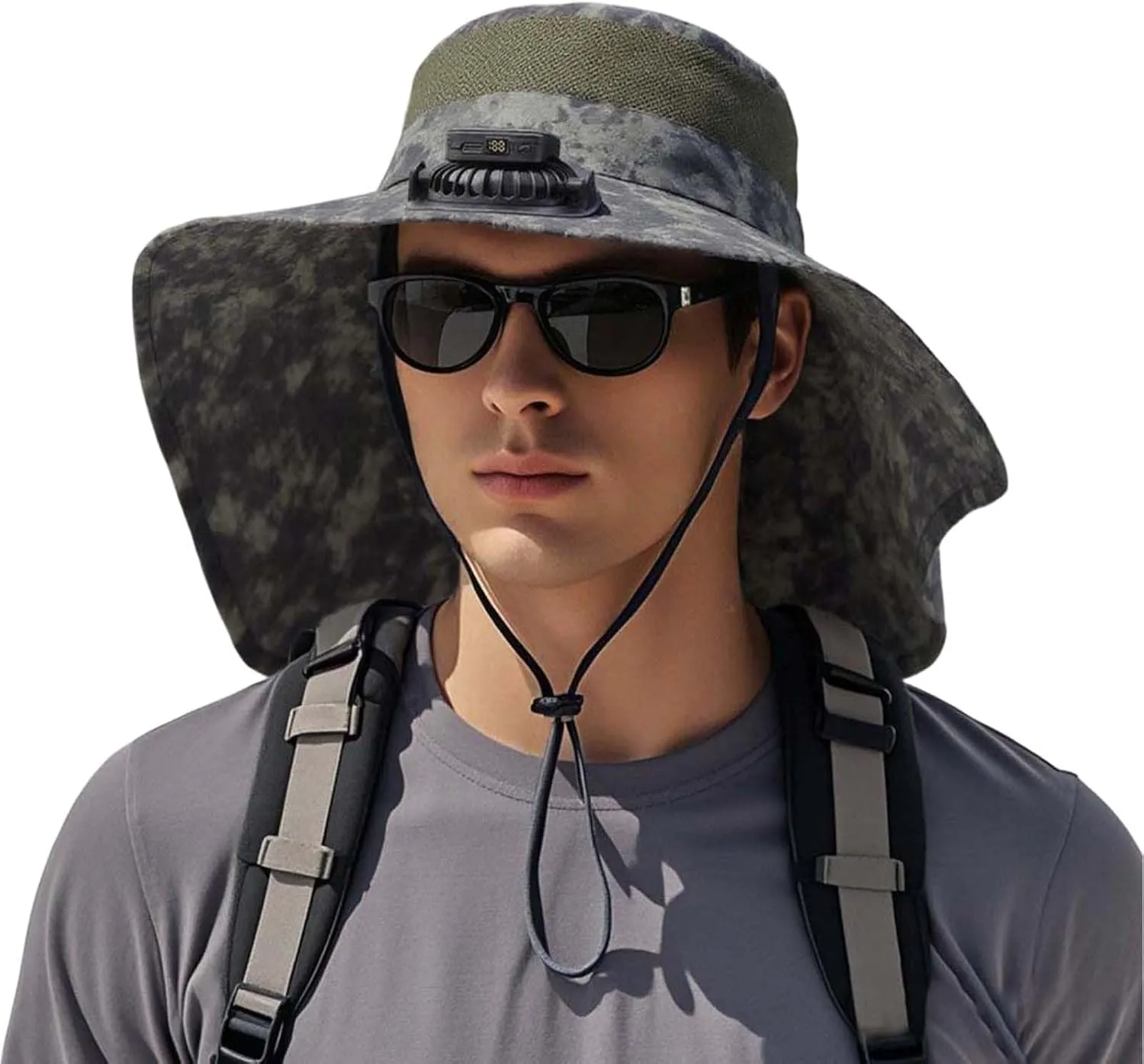 Wide Brim Solar Fan Hats for Woman, UPF 50  Solar Power Fan Bucket Hats for Beach Fishing Camping Outdoor Hiking