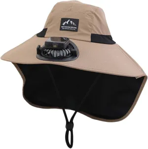 Wide Brim Solar Fan Hats for Woman, UPF 50  Solar Power Fan Bucket Hats for Beach Fishing Camping Outdoor Hiking