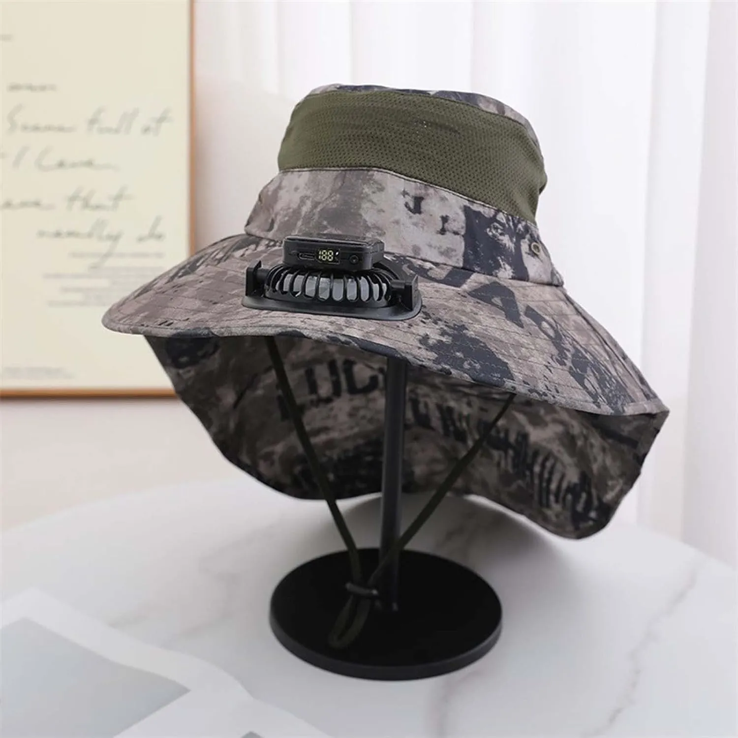 Wide Brim Solar Fan Hats for Woman, UPF 50  Solar Power Fan Bucket Hats for Beach Fishing Camping Outdoor Hiking