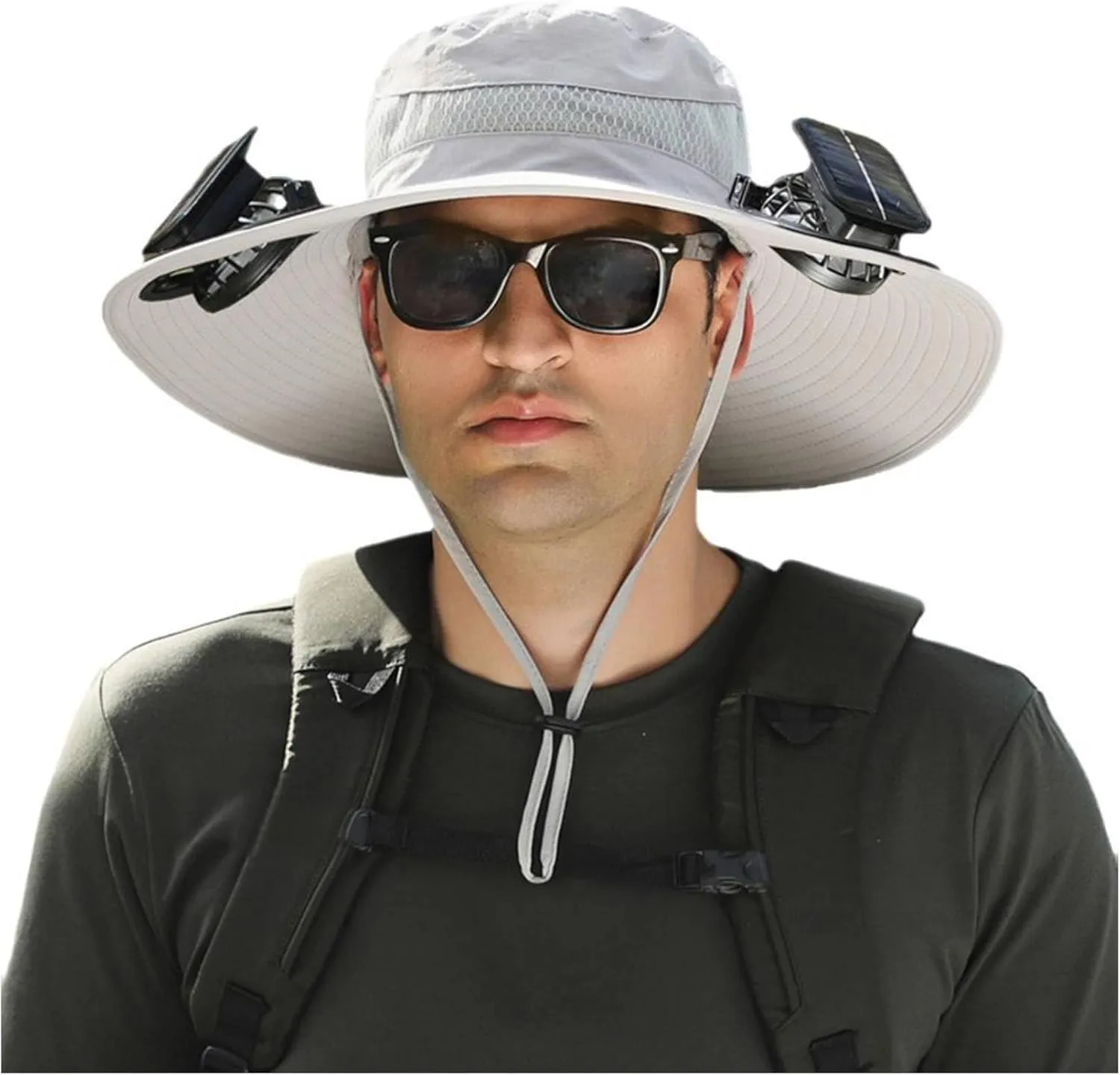 Wide Brim Solar Fan Outdoor Fishing Hat, 2024 New Solar&USB Charging Men Sun Hat With 2 Solar Fan UPF 50  Solar Fan Hat